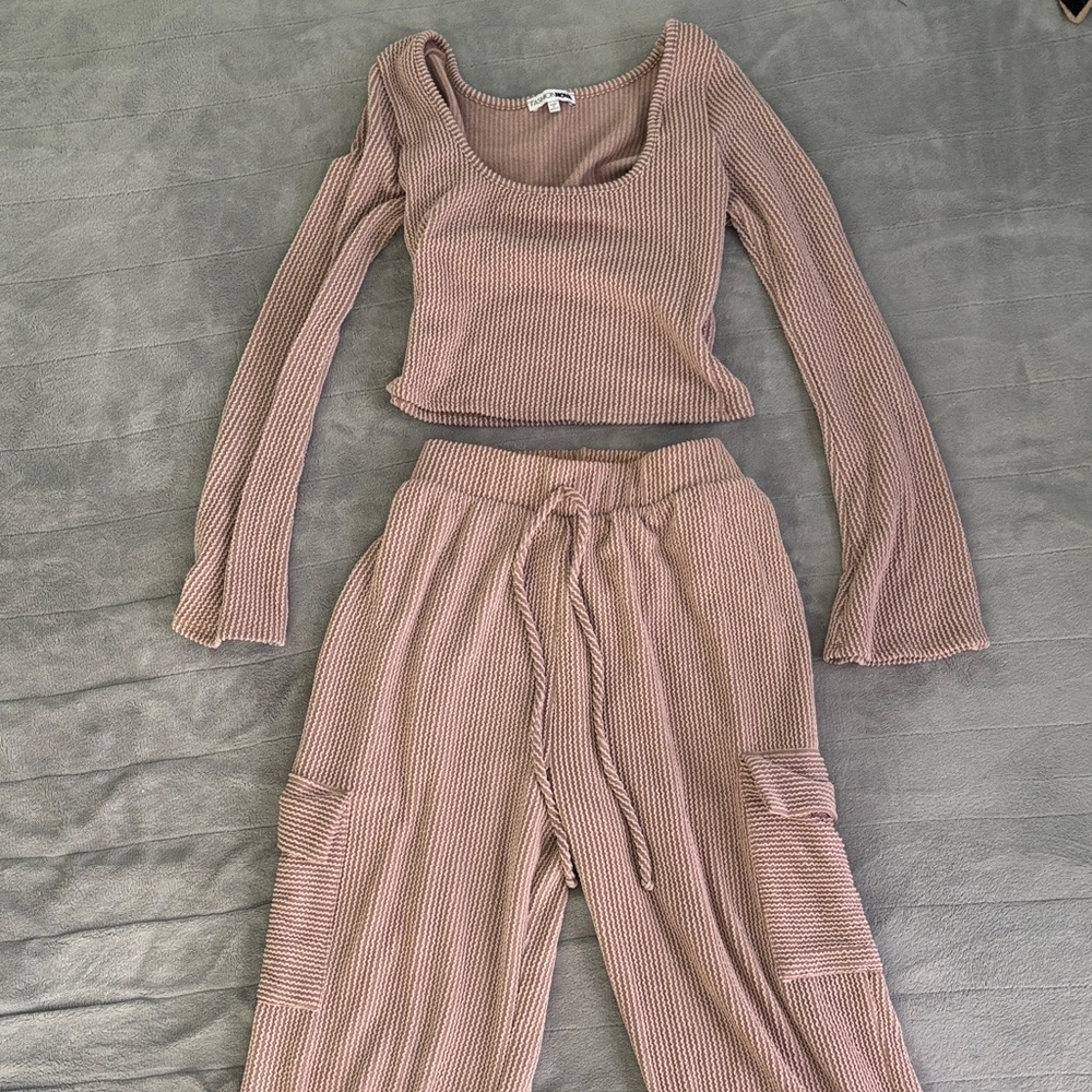 Fashion Nova beige Ribbed Knit Top and Bottom set